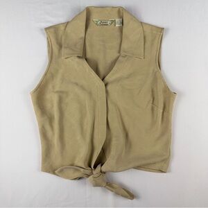 Tommy Bahama 100% Silk Tie Front Vest Top Size 4 Neutral Sleeveless Blouse EUC